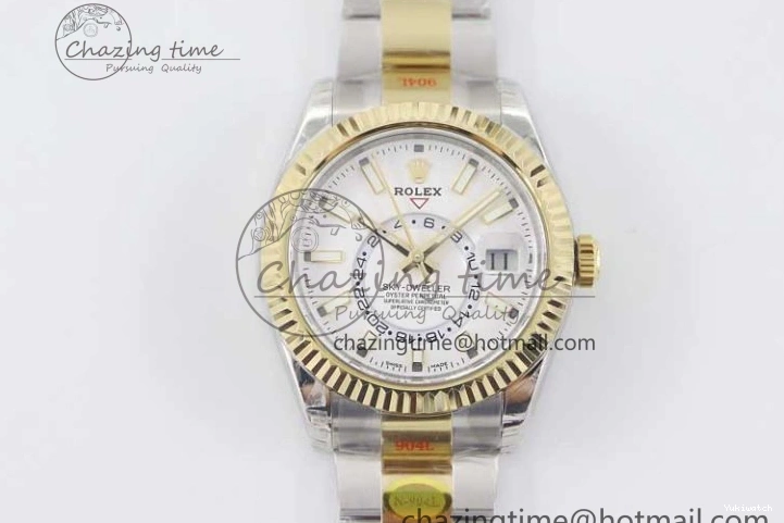 YG Asian SS Dial Edition Sky-Dweller Best 23J to 904L 1:1 Noob White on Bracelet 9001 SS YG 0301